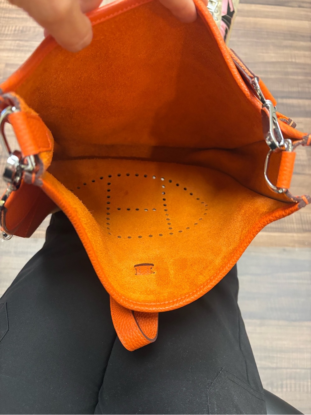 Orange Perforated 'H' Crossbody Shoulder Bag - Picture 5 of 8